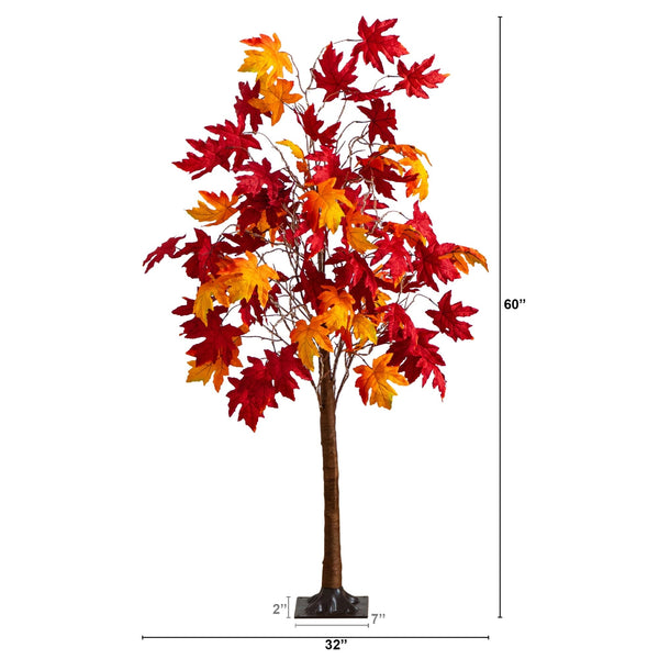 5' Pre-Lit Autumn Weeping Maple Artificial Fall Tree with 240 Warm White LED Lights