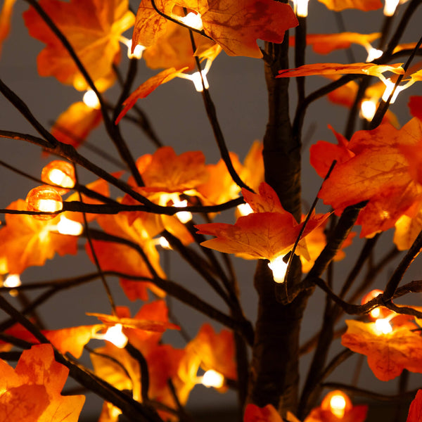 5' Pre-Lit Minimalist Autumn Maple Artificial Fall Tree with 96 LED Warm White & Orange Pumpkin Shaped Lights