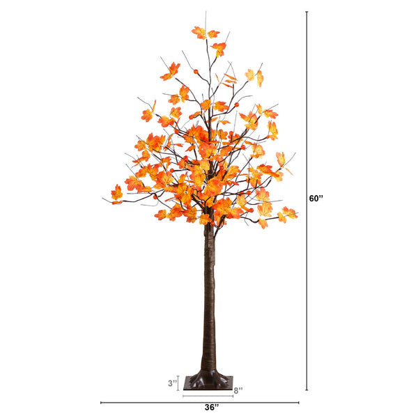 5' Pre-Lit Minimalist Autumn Maple Artificial Fall Tree with 96 LED Warm White & Orange Pumpkin Shaped Lights