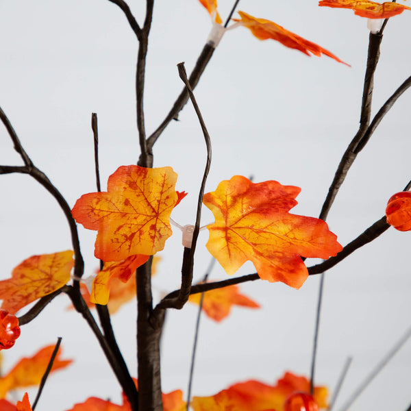 5' Pre-Lit Minimalist Autumn Maple Artificial Fall Tree with 96 LED Warm White & Orange Pumpkin Shaped Lights