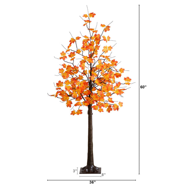 5' Pre-Lit Minimalist Autumn Maple Artificial Fall Tree with 96 Warm White LED Lights