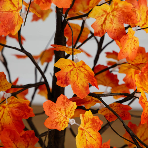 5' Pre-Lit Minimalist Autumn Maple Artificial Fall Tree with 96 Warm White LED Lights