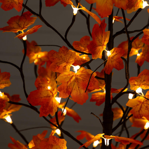 5' Pre-Lit Minimalist Autumn Maple Artificial Fall Tree with 96 Warm White LED Lights