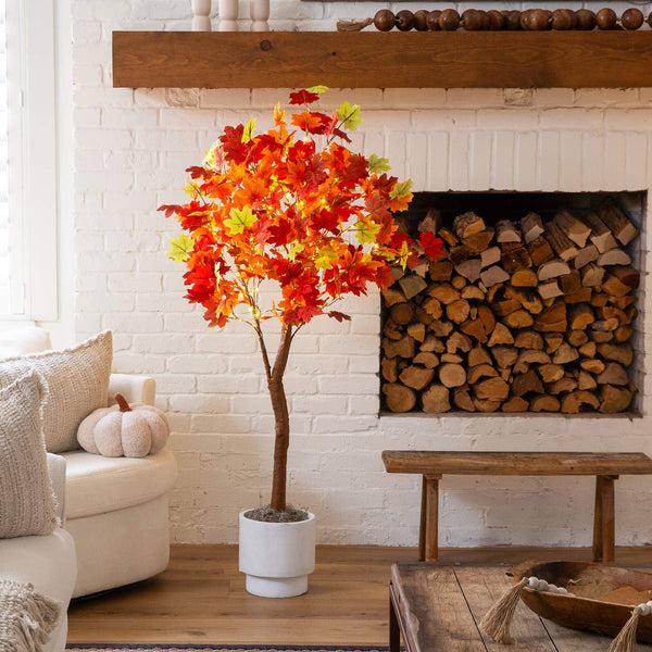5' Pre-Lit Shades of Autumn Maple Artificial Fall Tree with 270 Warm White LED Lights