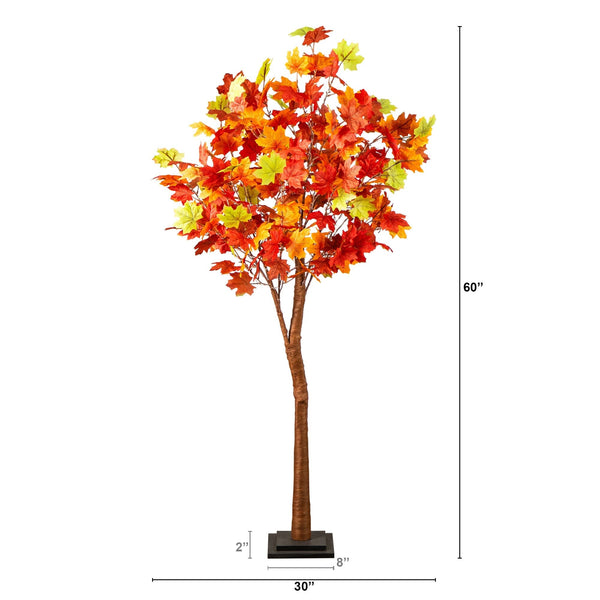 5' Pre-Lit Shades of Autumn Maple Artificial Fall Tree with 270 Warm White LED Lights