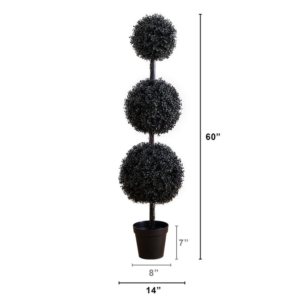 5' UV Resistant Halloween Black Artificial Triple Ball Boxwood Topiary (Indoor/Outdoor)