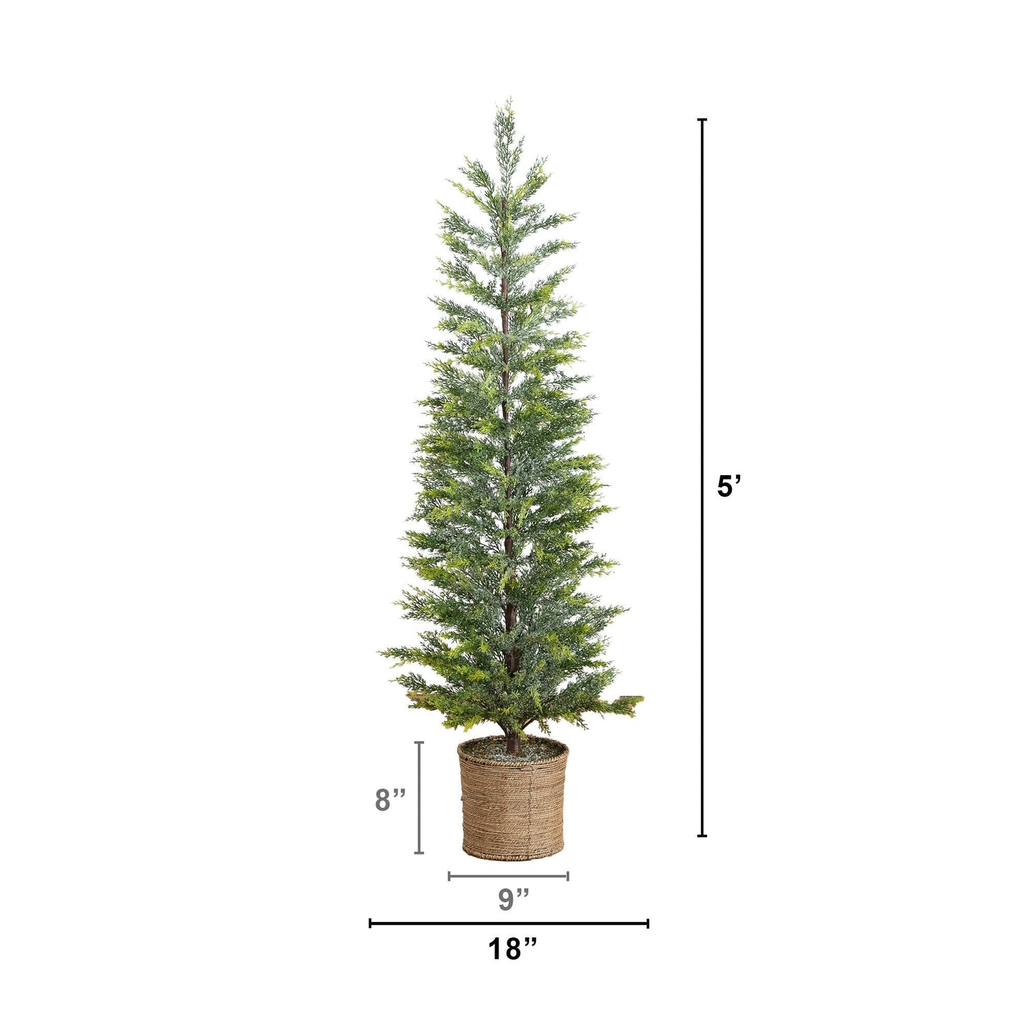 5’ Pre-Lit Artificial Snowed Cypress Christmas Tree with 140 LED Lights in Hyacinth Basket