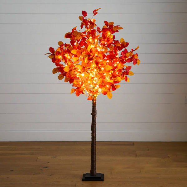 5' Pre-Lit Autumn Artificial Fall Tree with 200 Warm White LED Lights