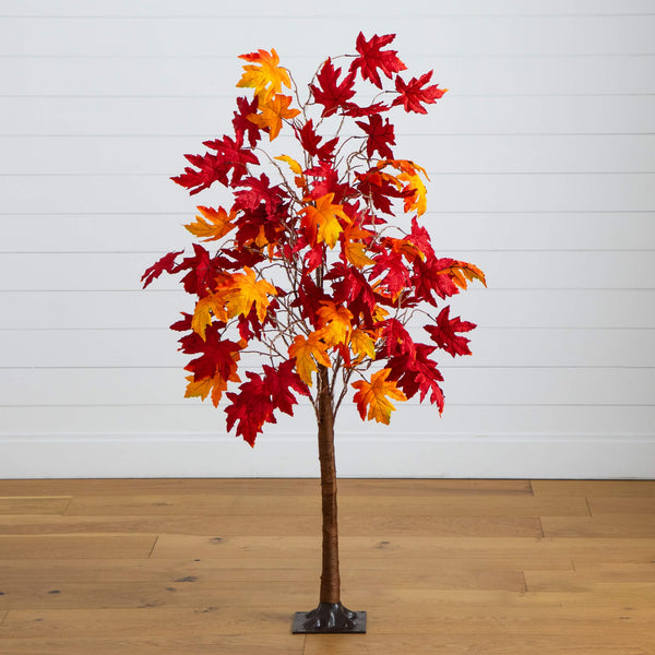 5' Pre-Lit Autumn Weeping Maple Artificial Fall Tree with 240 Warm White LED Lights