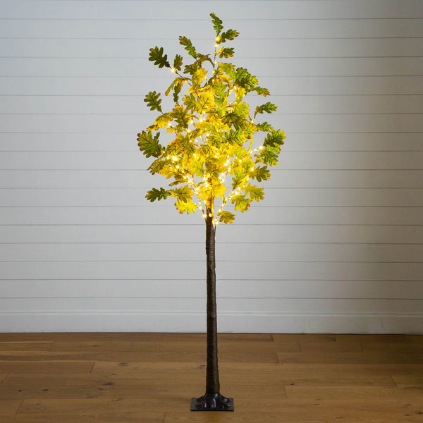 5' Pre-Lit Green Autumn Oak Artificial Fall Tree with 200 Warm White LED Lights