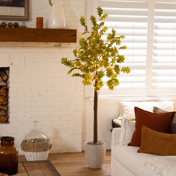 5' Pre-Lit Green Autumn Oak Artificial Fall Tree with 200 Warm White LED Lights