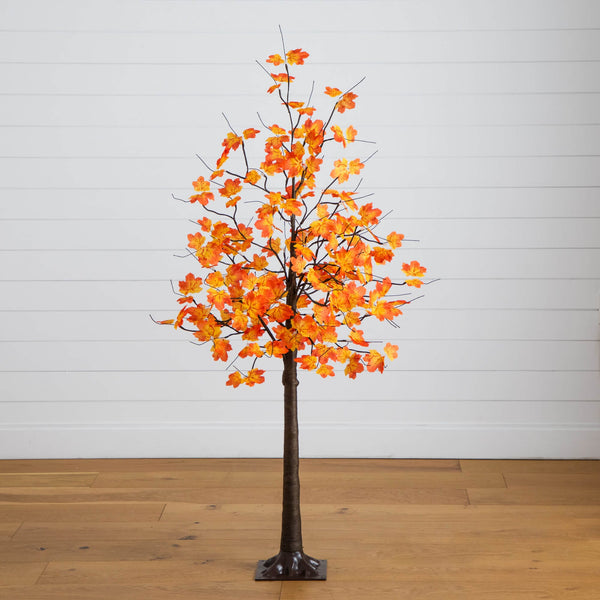5' Pre-Lit Minimalist Autumn Maple Artificial Fall Tree with 96 Warm White LED Lights