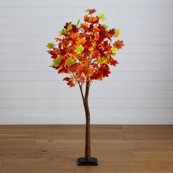 5' Pre-Lit Shades of Autumn Maple Artificial Fall Tree with 270 Warm White LED Lights