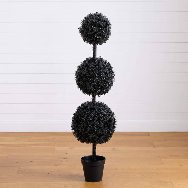 5' UV Resistant Halloween Black Artificial Triple Ball Boxwood Topiary (Indoor/Outdoor)
