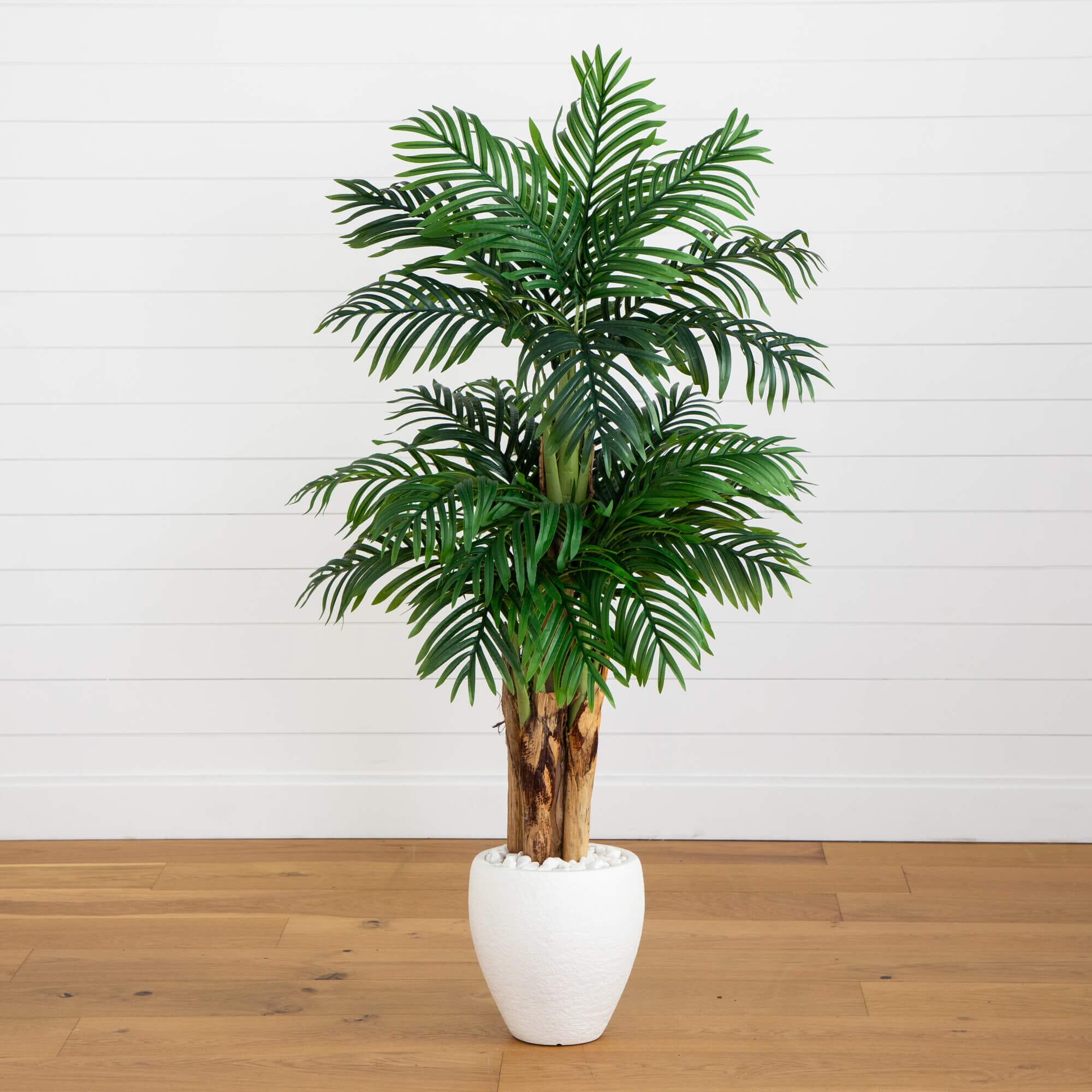 nearly natural 3 ft. areca silk palm tree Nearly Natural 5.5' Triple Areca Palm Artificial Tree in White Planter
