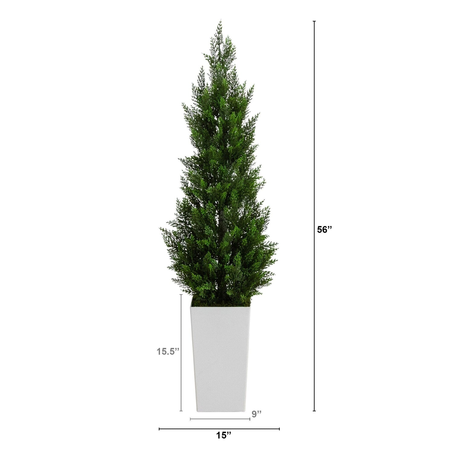 56" UV Resistant Artificial Cedar Tree in White Tower Planter (Indoor/Outdoor)