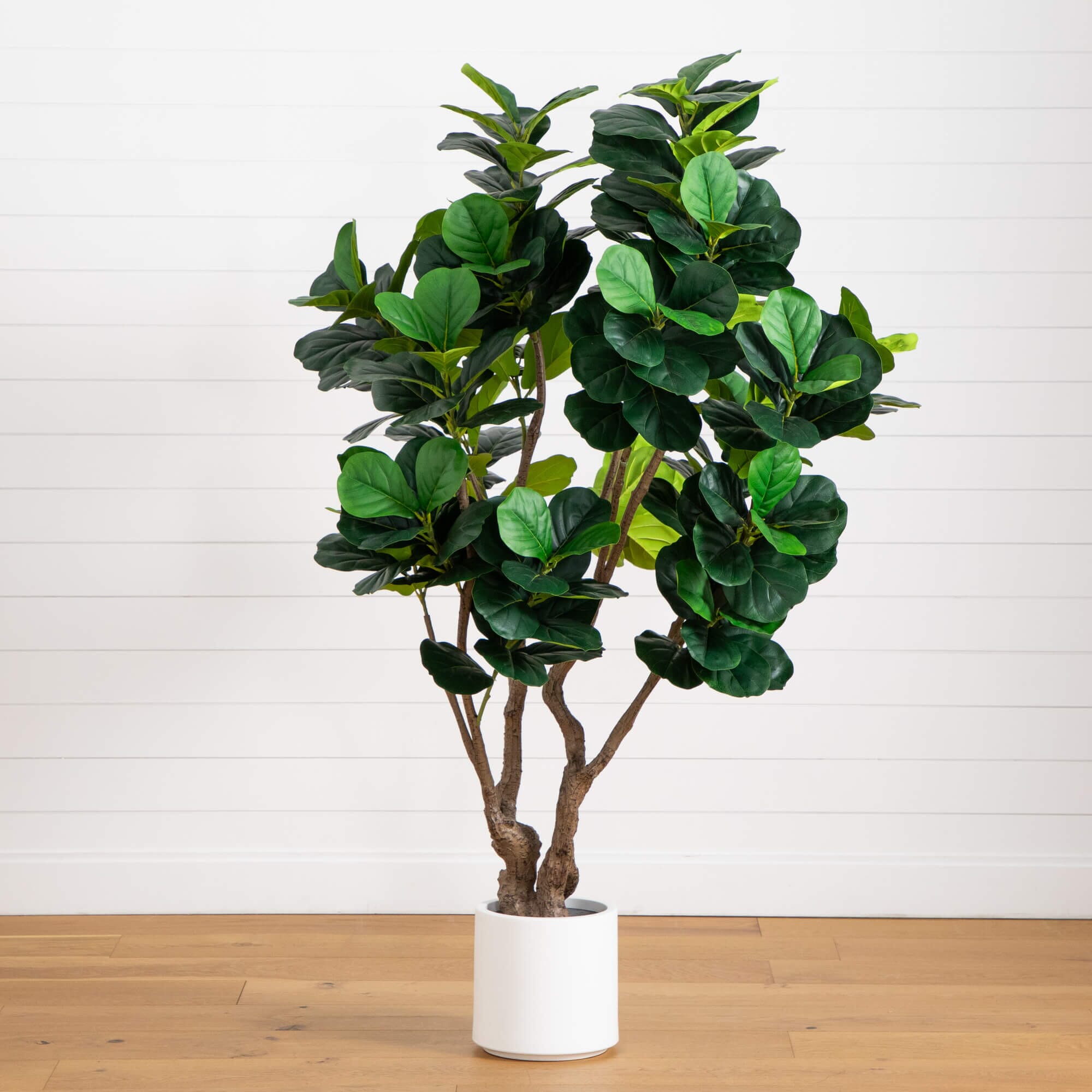 nearly natural 6 fiddle leaf fig tree Nearly Natural 6ft. Artificial Grand Fiddle Leaf Tree in White Decorative Planter
