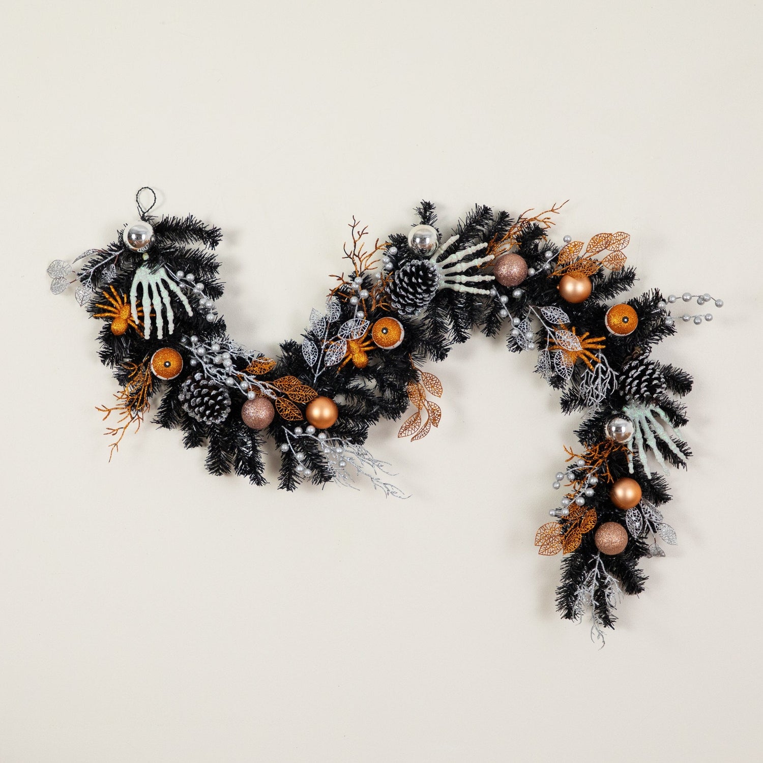6' Artificial Halloween Black Garland with Hands, Spiders and Eyeballs