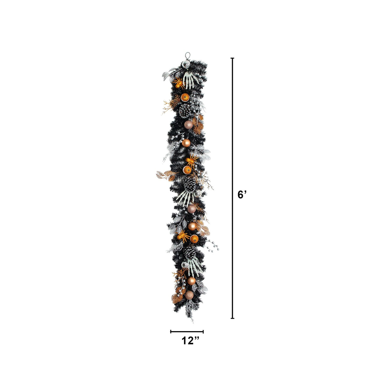 6' Artificial Halloween Black Garland with Hands, Spiders and Eyeballs