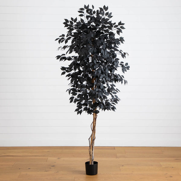 6' Artificial Halloween Black Ficus Tree with Natural Trunk