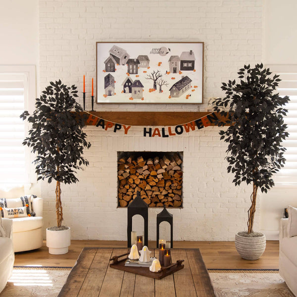 6' Artificial Halloween Black Ficus Tree with Natural Trunk