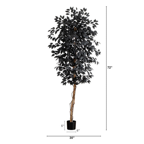 6' Artificial Halloween Black Ficus Tree with Natural Trunk