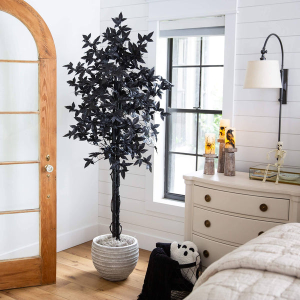 6' Artificial Halloween Black Maple Tree with Natural Trunk