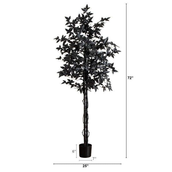 6' Artificial Halloween Black Maple Tree with Natural Trunk