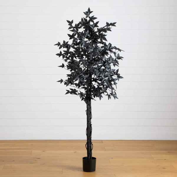 6' Artificial Halloween Black Maple Tree with Natural Trunk