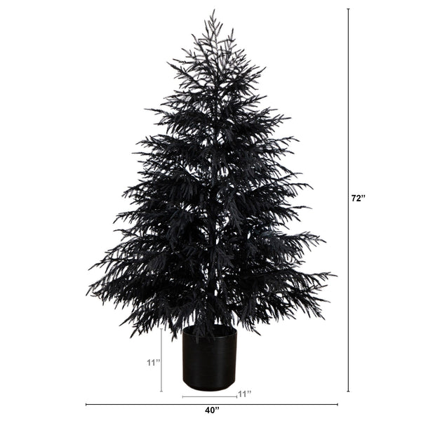 6' Artificial Halloween Real Touch Black Norfolk Pine Christmas Tree with Natural Look