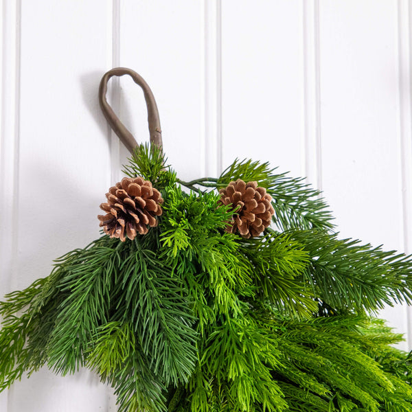 6' Artificial Mixed Pine and Norfolk Garland with Pinecones