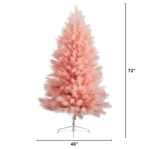 6' Artificial Pink Pampas Grass Christmas Tree
