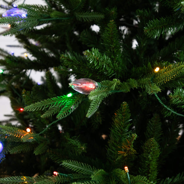 6' Pre-Lit Artificial Luxembourg Pine Christmas Tree with 250 Multicolored Traditional Bulb LED Lights