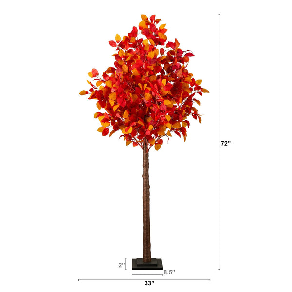 6' Pre-Lit Autumn Artificial Fall Tree with 300 Warm White LED Lights