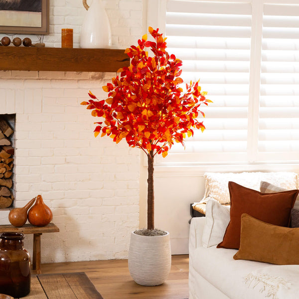 6' Pre-Lit Autumn Artificial Fall Tree with 300 Warm White LED Lights