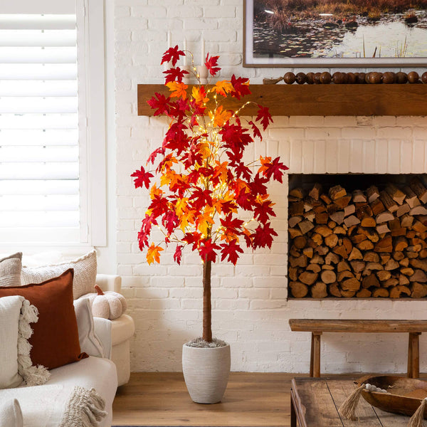 6' Pre-Lit Autumn Weeping Maple Artificial Fall Tree with 300 Warm White LED Lights