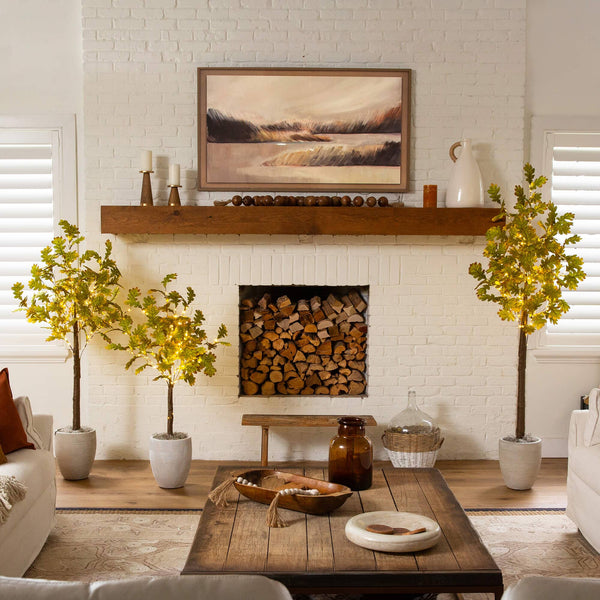 6' Pre-Lit Green Autumn Oak Artificial Fall Tree with 250 Warm White LED Lights