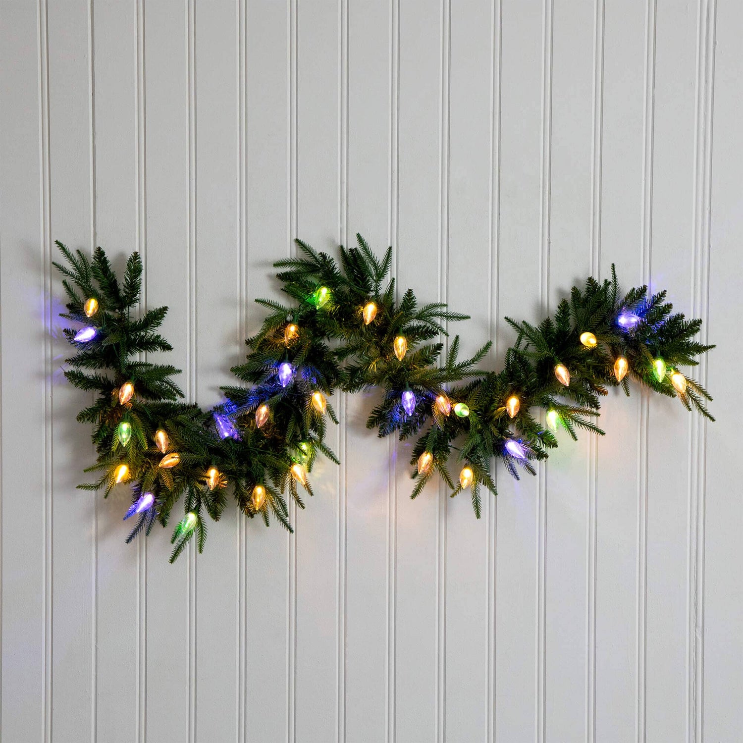 6' Pre-Lit Artificial Luxembourg Pine Christmas Garland with 35 Multicolored Traditional Bulb LED Lights