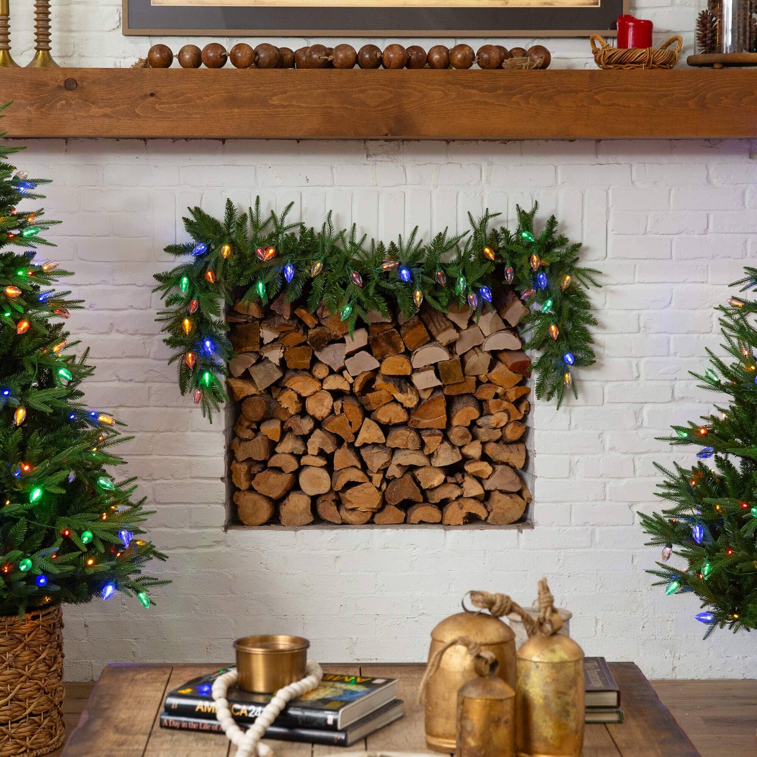 6' Pre-Lit Artificial Luxembourg Pine Christmas Garland with 35 Multicolored Traditional Bulb LED Lights