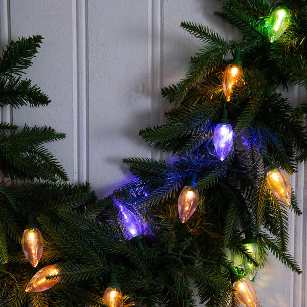 6' Pre-Lit Artificial Luxembourg Pine Christmas Garland with 35 Multicolored Traditional Bulb LED Lights