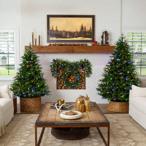 6' Pre-Lit Artificial Luxembourg Pine Christmas Tree with 250 Multicolored Traditional Bulb LED Lights