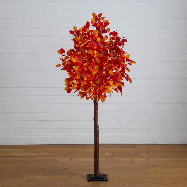 6' Pre-Lit Autumn Artificial Fall Tree with 300 Warm White LED Lights