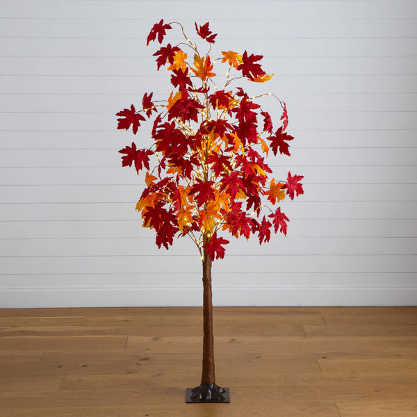 6' Pre-Lit Autumn Weeping Maple Artificial Fall Tree with 300 Warm White LED Lights