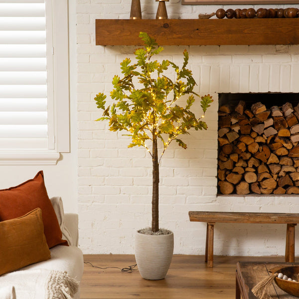 6' Pre-Lit Green Autumn Oak Artificial Fall Tree with 250 Warm White LED Lights