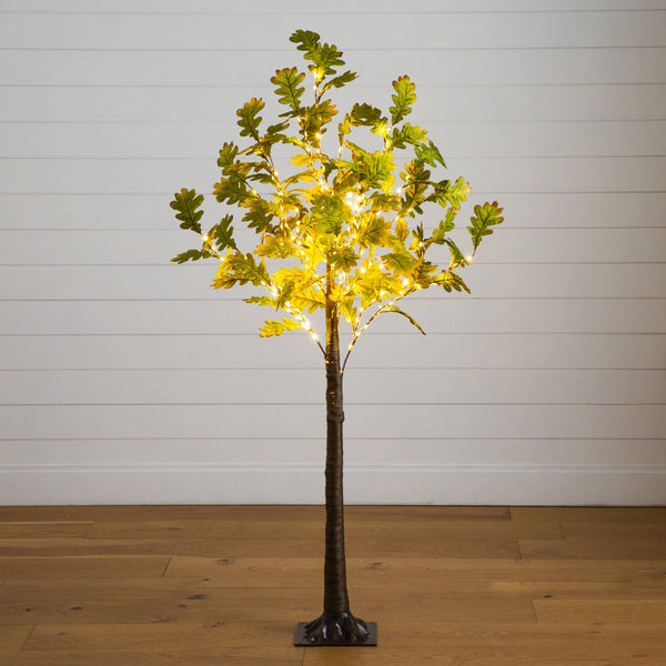 6' Pre-Lit Green Autumn Oak Artificial Fall Tree with 250 Warm White LED Lights