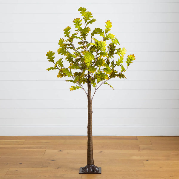 6' Pre-Lit Green Autumn Oak Artificial Fall Tree with 250 Warm White LED Lights