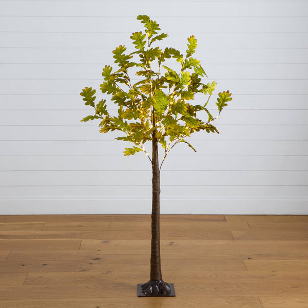 6' Pre-Lit Green Autumn Oak Artificial Fall Tree with 250 Warm White LED Lights
