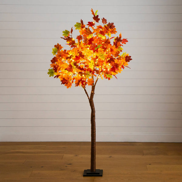 6' Pre-Lit Shades of Autumn Maple Artificial Fall Tree with 360 Warm White LED Lights