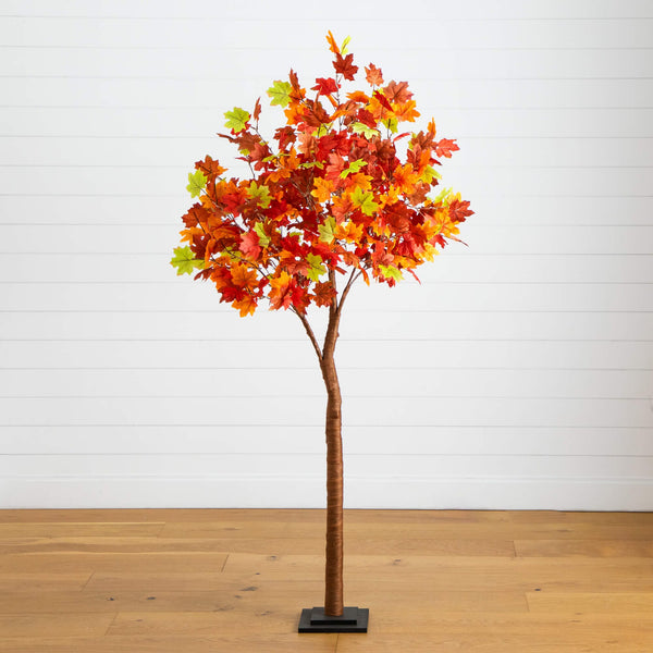 6' Pre-Lit Shades of Autumn Maple Artificial Fall Tree with 360 Warm White LED Lights