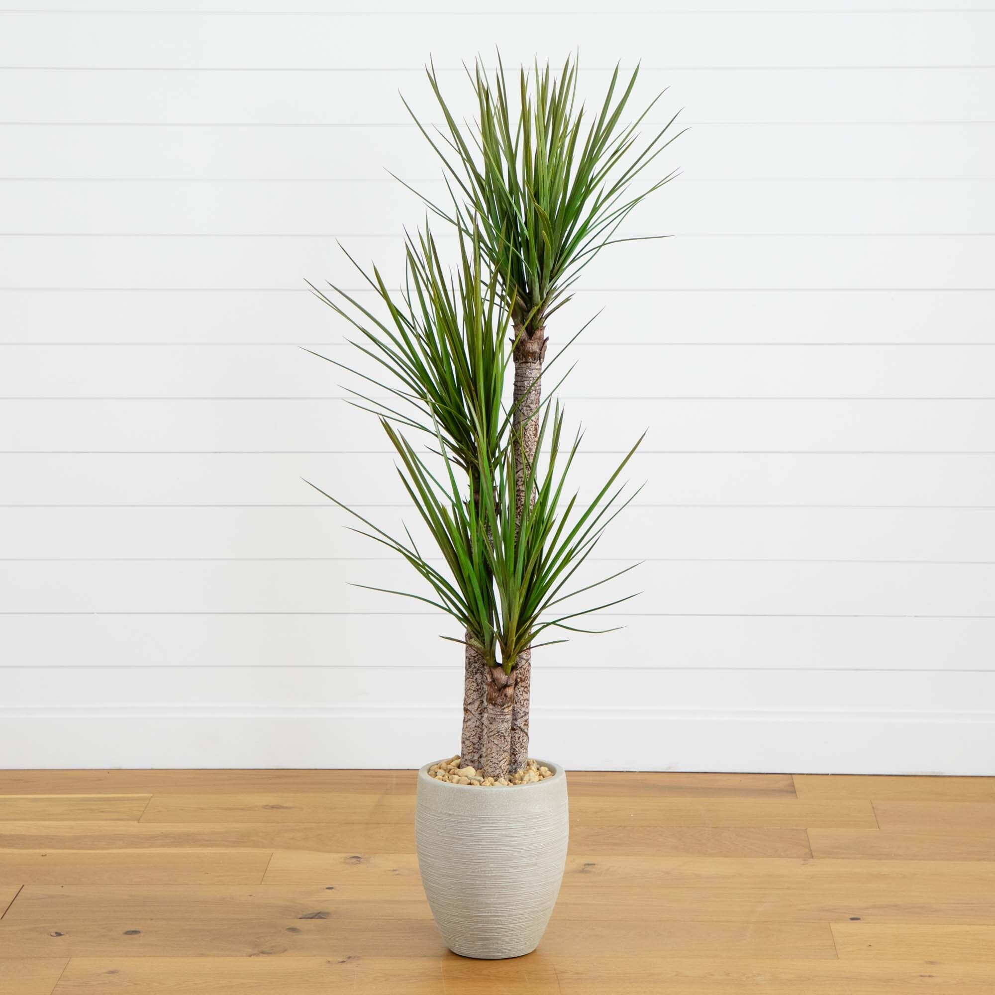 nearly natural indoor plants Nearly Natural 64-in Yucca Artificial Tree in Sand Colored Planter